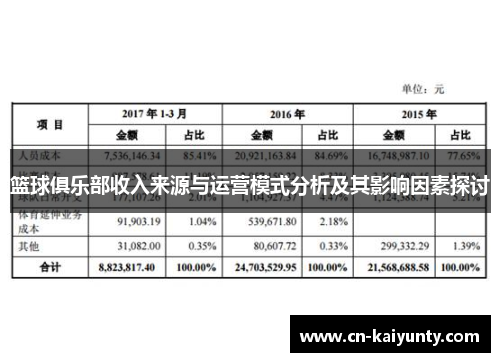 篮球俱乐部收入来源与运营模式分析及其影响因素探讨