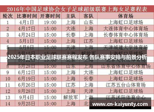2025年日本职业足球联赛赛程发布 各队赛事安排与前景分析